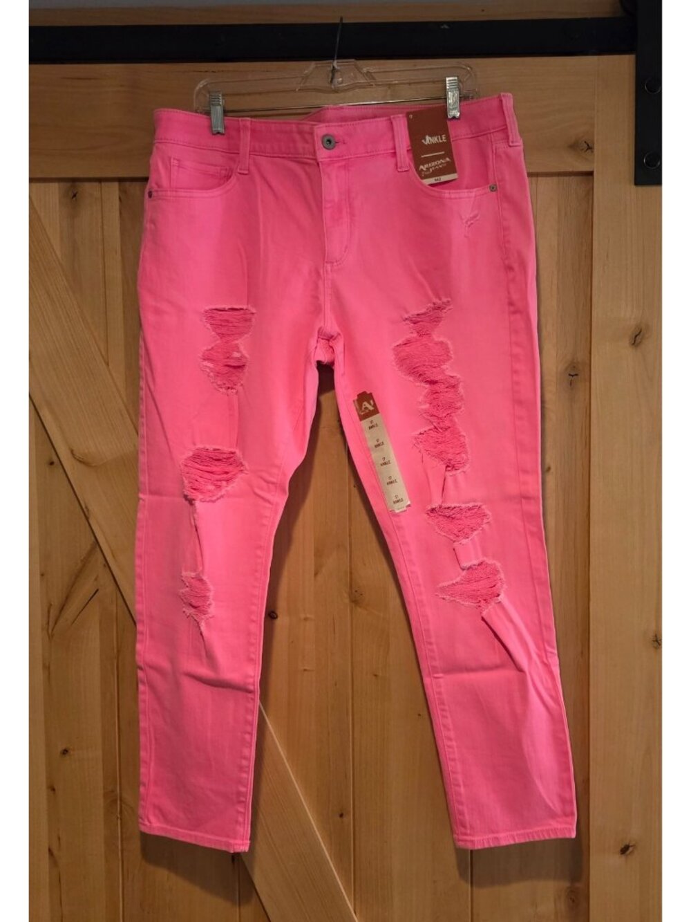 New! Arizona Jeans 17 Juniors 36x27" Neon Hot Pink Ankle Mid Stretch Distressed - Picture 1 of 13
